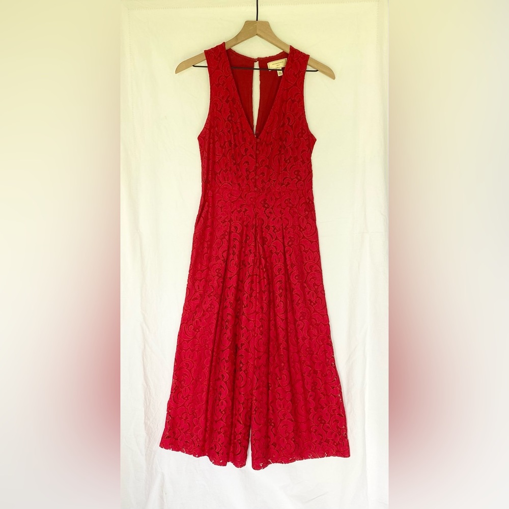 Anthropologie red lace jumpsuit